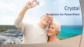  Presentation with tourism selfie - Cool new PPT theme with old travelling - age tourism travel technology backdrop and a sky blue colored foreground