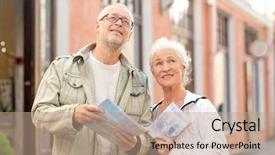  Presentation with family tourism - Presentation design having old travelling - family age tourism travel background and a  colored foreground