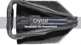  Presentation with fold - Colorful presentation theme enhanced with old tri-fold army shovel and pick black with some rust scratches paint peeling isolated on white clipping path backdrop and a dark gray colored foreground