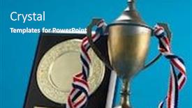  Presentation with blue ribbon - Presentation theme with old-trophy-with-ribbon background and a teal colored foreground