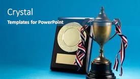  Presentation with plaque - Colorful PPT theme enhanced with old-trophy-with-ribbon backdrop and a teal colored foreground