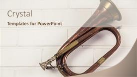  Presentation with brick wall - Theme with old-trumpet-hang-on-brick background and a sky blue colored foreground