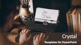  Presentation with old book - Cool new PPT layouts with old type book - woman typing on typewriter feliz backdrop and a tawny brown colored foreground