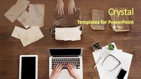  Presentation with technology old vintage television - Presentation theme enhanced with old typewriter and laptop concept background and a tawny brown colored foreground