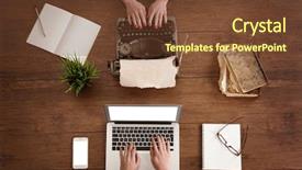  Presentation with machine - Beautiful presentation theme featuring old typewriter and laptop concept backdrop and a tawny brown colored foreground