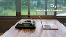  Presentation with machine - Audience pleasing slide deck consisting of old typewriter and laptop backdrop and a seafoam green colored foreground