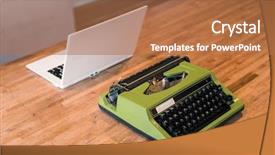  Presentation with machine - Slides enhanced with old typewriter and laptop background and a coral colored foreground