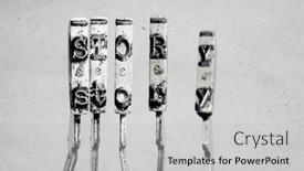  Presentation with story - Presentation theme featuring old typewriter hammers and the word story toned monochrome background and a light gray colored foreground