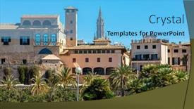  Presentation with old style - Theme having old-typical-houses-medieval-tower background and a light blue colored foreground