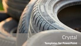  Presentation with waste - Amazing PPT layouts having old-tyres-in-a-waste backdrop and a gray colored foreground