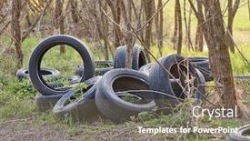  Presentation with waste - Audience pleasing PPT theme consisting of old-tyres-in-a-waste backdrop and a gray colored foreground