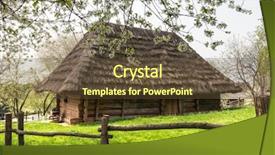  Presentation with house roof and roofing business - Colorful theme enhanced with old ukrainian house with straw backdrop and a tawny brown colored foreground