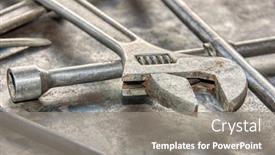  Presentation with workshop tools - Beautiful PPT layouts featuring old-used-car-repair-tools backdrop and a gray colored foreground