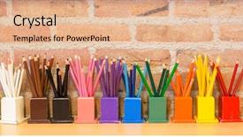  Presentation with color pencils - Slide set featuring brick wall off a school background and a coral colored foreground