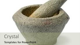  Presentation with mortar - Colorful presentation theme enhanced with old-used-stone-asian-mortar backdrop and a mint green colored foreground