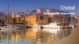  Presentation with view of the old port - Presentation design enhanced with old venetian port of chania background and a ocean colored foreground