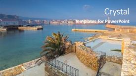  Presentation with port - PPT theme enhanced with old-venetian-port-of-chania background and a teal colored foreground