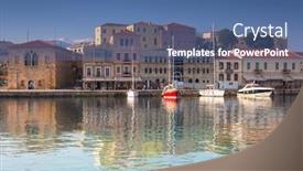  Presentation with port - Amazing slides having old-venetian-port-of-chania backdrop and a ocean colored foreground
