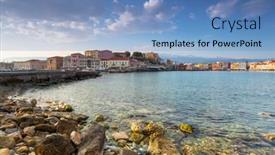  Presentation with port - Theme consisting of old-venetian-port-of-chania background and a teal colored foreground