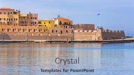  Presentation with port - PPT theme featuring old-venetian-port-of-chania background and a light blue colored foreground