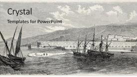  Presentation with view of the old port - PPT theme having old view of trieste arsenal background and a light gray colored foreground