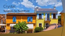  Presentation with region - PPT layouts featuring old-village-borghetto-valeggio-sul background and a light blue colored foreground