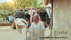  Presentation with old man - Slide deck with old-village-farmer-man-sitting background and a mint green colored foreground