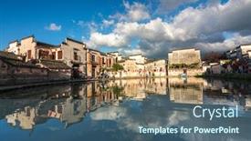  Presentation with old china - Theme featuring old-village-in-hongcun-anhui background and a ocean colored foreground