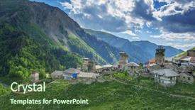  Presentation with village - Amazing slide deck having old-village-on-caucasus-mountain backdrop and a tawny brown colored foreground