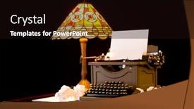  Presentation with antique - Amazing presentation theme having old vintage antique typewriter in writer's or author's work space with desk lamp illustration of writer's block backdrop and a wine colored foreground