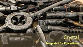  Presentation with tools - Beautiful presentation design featuring old-vintage-drills-and-threading backdrop and a tawny brown colored foreground