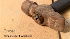 Presentation with hand tools - Slides having old-vintage-hammer-closeup background and a coral colored foreground