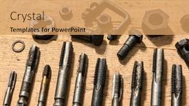  Presentation with hand tools - PPT theme featuring old-vintage-hand-tools-drills background and a coral colored foreground