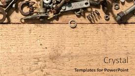  Presentation with hand tools - Colorful presentation enhanced with old-vintage-hand-tools-set backdrop and a coral colored foreground