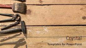  Presentation with hand tools - PPT layouts having old-vintage-household-hand-tools background and a coral colored foreground