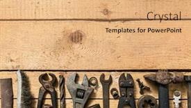  Presentation with hand tools - Colorful slide deck enhanced with old-vintage-household-hand-tools backdrop and a coral colored foreground