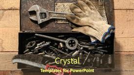  Presentation with iron - PPT theme enhanced with old-vintage-iron-toolbox-full background and a tawny brown colored foreground