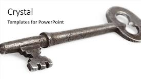  Presentation with key - PPT layouts enhanced with old vintage key on white background and a white colored foreground