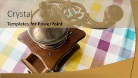  Presentation with vintage - PPT theme consisting of old-vintage-manual-coffee-grinder background and a coral colored foreground