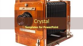  Presentation with lens - Theme featuring old-vintage-wooden-camera background and a tawny brown colored foreground