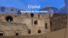  Presentation with castle wall - Presentation theme having old wall and tower of belgorod-dnestrovsky castle background and a teal colored foreground