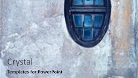  Presentation with wall - Slide set having old-wall-with-oval-window background and a light blue colored foreground