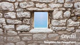  Presentation with castle wall - Slides enhanced with old wall with window seaview background and a gray colored foreground