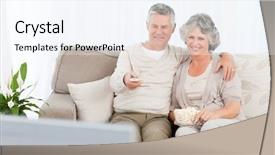  Presentation with deliberate living - Slides having old watch - mature couple watching tv background and a sky blue colored foreground