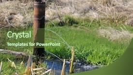  Presentation with spring water - Audience pleasing slide set consisting of old water source on green backdrop and a tawny brown colored foreground