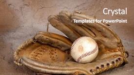  Presentation with vintage baseball - Theme having old weathered baseball glove background and a coral colored foreground