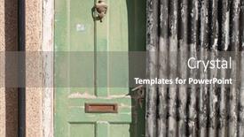  Presentation with old - Colorful slide set enhanced with old-weathered-doorway-up-close backdrop and a gray colored foreground