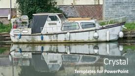  Presentation with canal - Presentation theme enhanced with old weathered motorboat on a canal background and a gray colored foreground