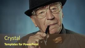  Presentation with dark blue - Presentation theme with old-well-dressed-gentleman-smoking background and a tawny brown colored foreground