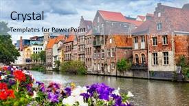  Presentation with canals - Presentation theme with old western buildings - canals of gent belgium background and a light blue colored foreground